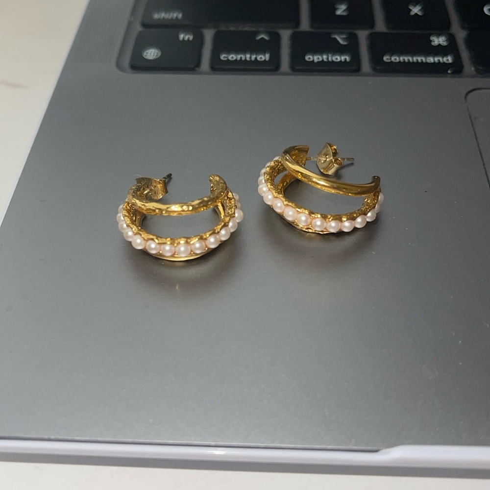 Gold Pearl Hoops